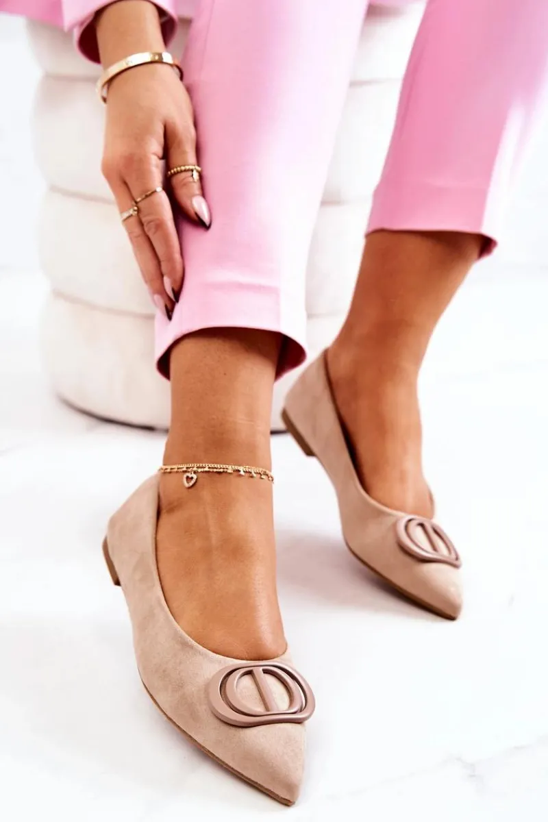 Baleriny Klasyczne>Boto Zamszowe Baleriny W Szpic Beżowe Neriso