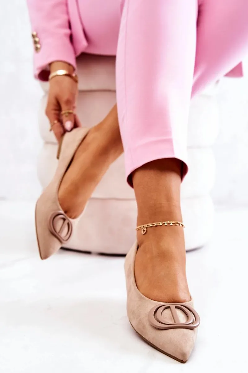 Baleriny Klasyczne>Boto Zamszowe Baleriny W Szpic Beżowe Neriso