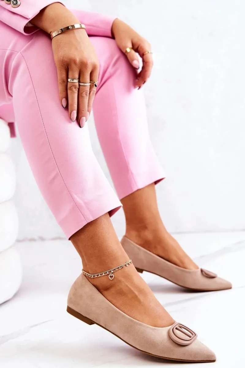 Baleriny Klasyczne>Boto Zamszowe Baleriny W Szpic Beżowe Neriso