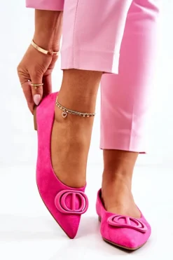 Baleriny Klasyczne>Boto Zamszowe Baleriny W Szpic Różowe Neriso