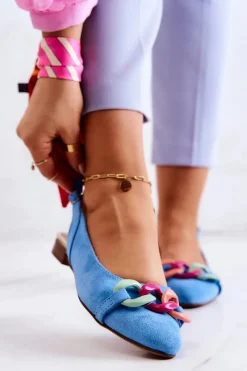 Baleriny Skórzane|Baleriny Klasyczne></noscript>Boto Zamszowe Baleriny Z Łańcuchem Lewski Shoes 3125 Niebieskie