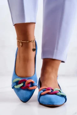Baleriny Skórzane|Baleriny Klasyczne></noscript>Boto Zamszowe Baleriny Z Łańcuchem Lewski Shoes 3125 Niebieskie