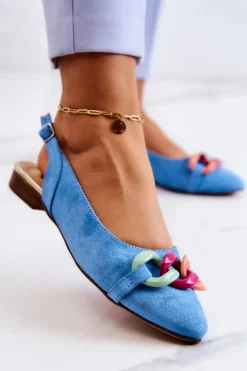 Baleriny Skórzane|Baleriny Klasyczne></noscript>Boto Zamszowe Baleriny Z Łańcuchem Lewski Shoes 3125 Niebieskie