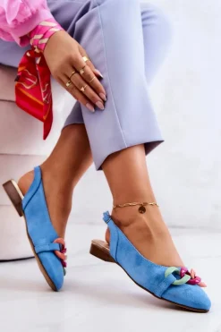 Baleriny Skórzane|Baleriny Klasyczne></noscript>Boto Zamszowe Baleriny Z Łańcuchem Lewski Shoes 3125 Niebieskie