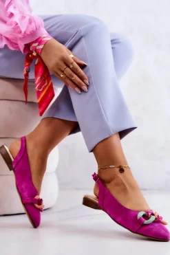 Discount Boto Zamszowe Baleriny Z Łańcuchem Lewski Shoes 3125 Fuksja
