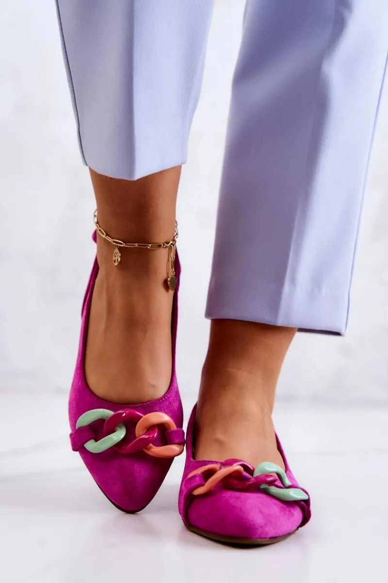 Discount Boto Zamszowe Baleriny Z Łańcuchem Lewski Shoes 3125 Fuksja