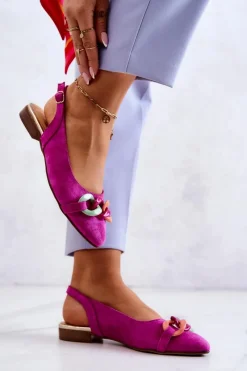 Discount Boto Zamszowe Baleriny Z Łańcuchem Lewski Shoes 3125 Fuksja