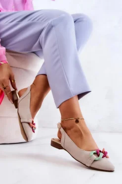 Baleriny Skórzane|Baleriny Klasyczne></noscript>Boto Zamszowe Baleriny Z Łańcuchem Lewski Shoes 3125 Jasnobeżowe