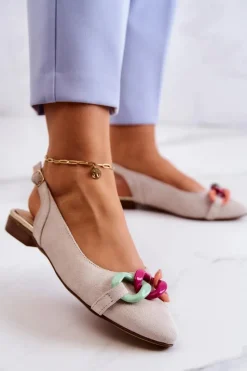 Baleriny Skórzane|Baleriny Klasyczne></noscript>Boto Zamszowe Baleriny Z Łańcuchem Lewski Shoes 3125 Jasnobeżowe