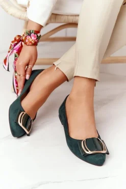 Online Zamszowe Baleriny Z Klamrą Sergio Leone BL623 Zielone Damskie Baleriny Klasyczne