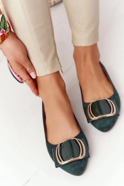 Online Zamszowe Baleriny Z Klamrą Sergio Leone BL623 Zielone Damskie Baleriny Klasyczne
