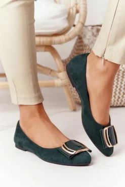 Online Zamszowe Baleriny Z Klamrą Sergio Leone BL623 Zielone Damskie Baleriny Klasyczne