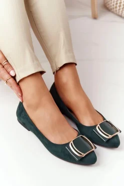 Online Zamszowe Baleriny Z Klamrą Sergio Leone BL623 Zielone Damskie Baleriny Klasyczne
