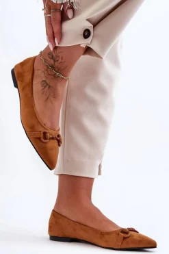 Outlet Zamszowe Baleriny Z Ozdobą Brązowe Noldaia Damskie Baleriny Skórzane|Baleriny Klasyczne