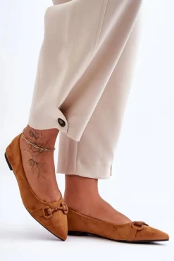 Outlet Zamszowe Baleriny Z Ozdobą Brązowe Noldaia Damskie Baleriny Skórzane|Baleriny Klasyczne