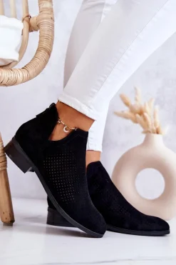 Botki Wiosenne|Czarne Botki>Buty damskie Vinceza Zamszowe Botki Ażurowe Czarne Shirley