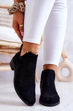 Botki Wiosenne|Czarne Botki>Buty damskie Vinceza Zamszowe Botki Ażurowe Czarne Shirley