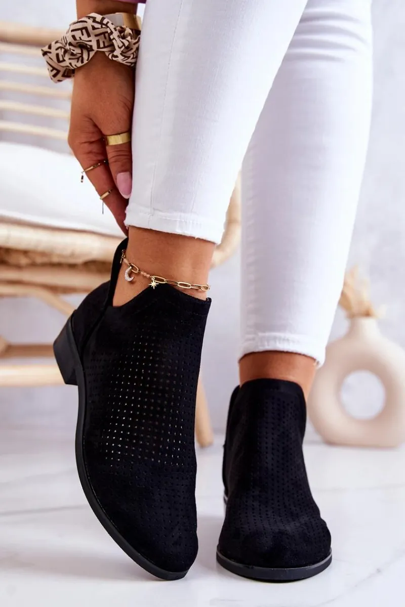 Botki Wiosenne|Czarne Botki>Buty damskie Vinceza Zamszowe Botki Ażurowe Czarne Shirley