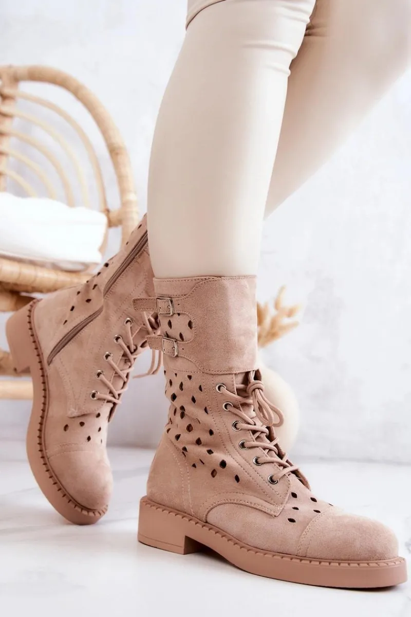 Best Boto Zamszowe Botki Ażurowe Na Suwak Jasnobeżowe Hermione