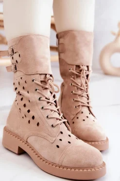 Best Boto Zamszowe Botki Ażurowe Na Suwak Jasnobeżowe Hermione