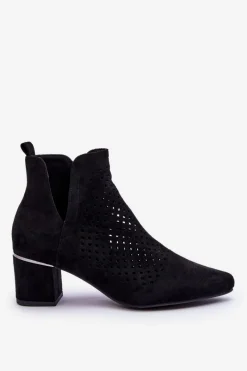 Discount Buty damskie Vinceza Zamszowe Botki Ażurowe Z Wycięciem Na Obcasie Czarne Blakely