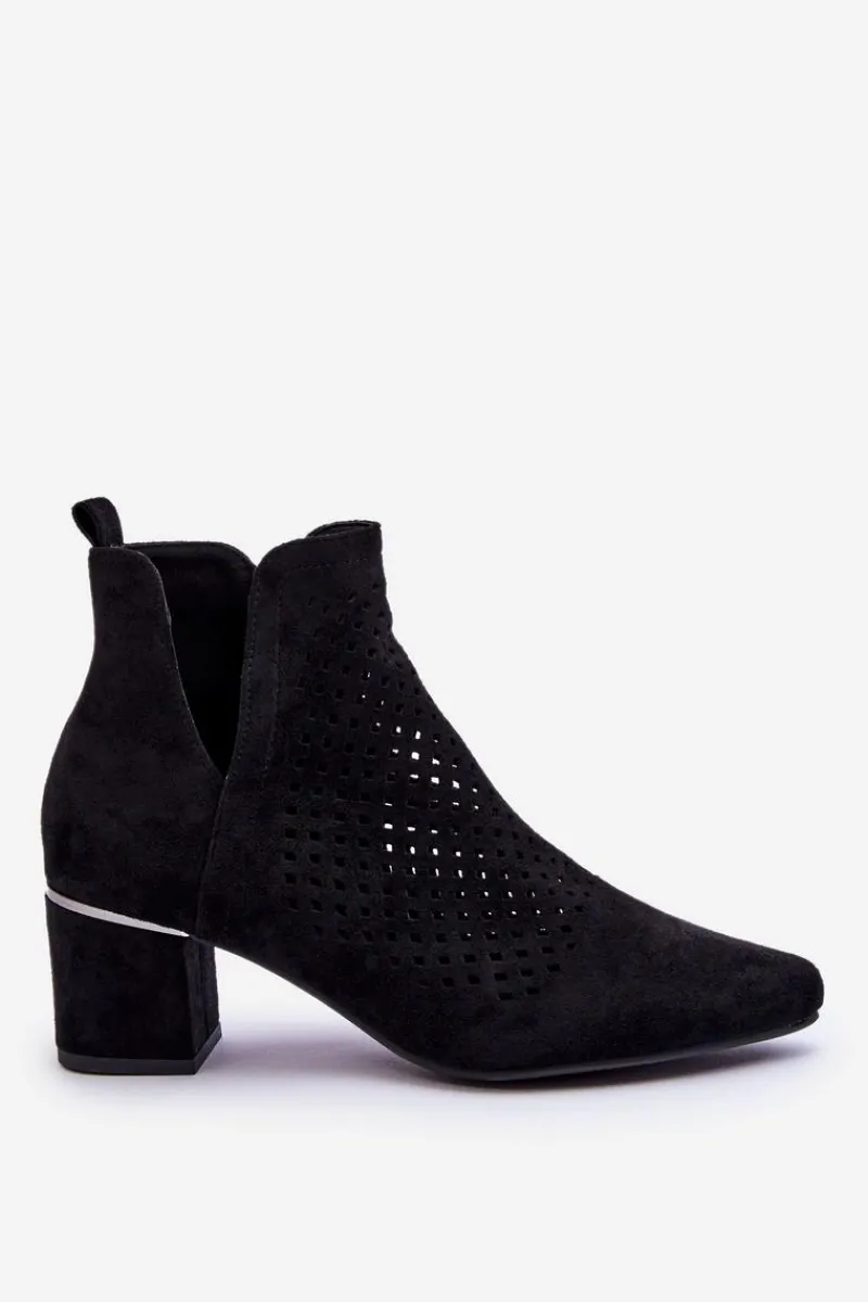 Discount Buty damskie Vinceza Zamszowe Botki Ażurowe Z Wycięciem Na Obcasie Czarne Blakely