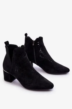 Discount Buty damskie Vinceza Zamszowe Botki Ażurowe Z Wycięciem Na Obcasie Czarne Blakely