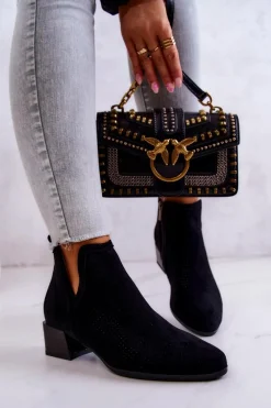 Sale Buty damskie Vinceza Zamszowe Botki Ażurowe Z Wycięciem Czarne Carine