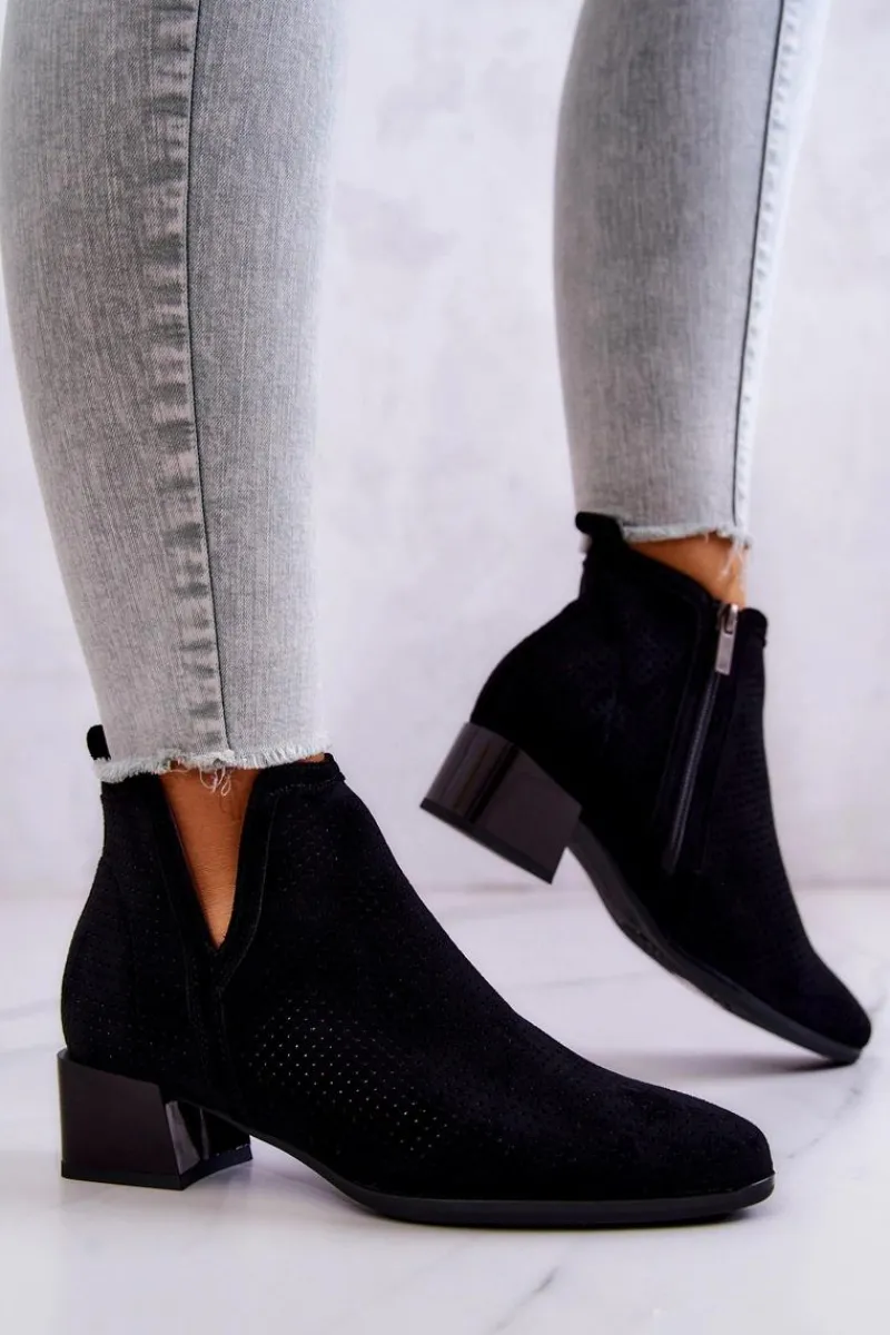 Sale Buty damskie Vinceza Zamszowe Botki Ażurowe Z Wycięciem Czarne Carine