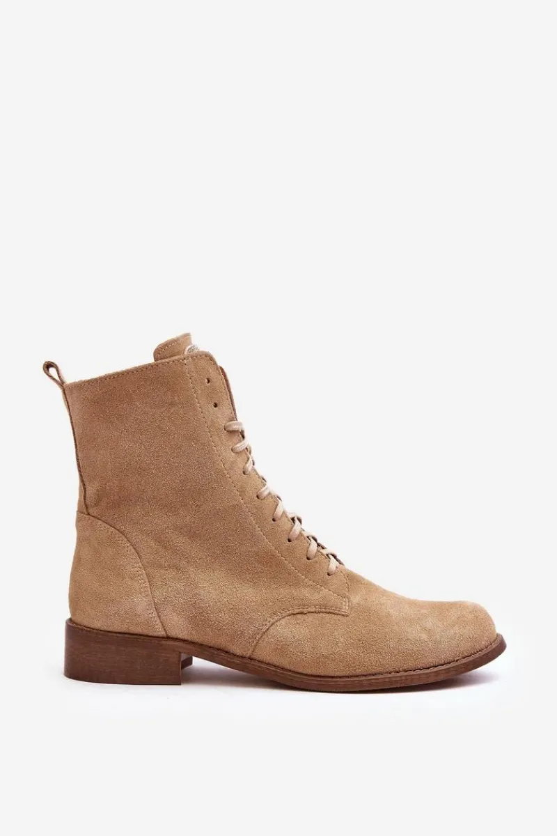 Botki Skórzane|Botki Sznurowane>Boto Zamszowe Botki Damskie Beżowe Nicole 2848
