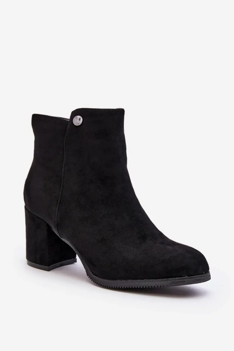 Sale Zamszowe Botki Damskie Na Słupku Czarne Selela Damskie Botki Wiosenne|Czarne Botki