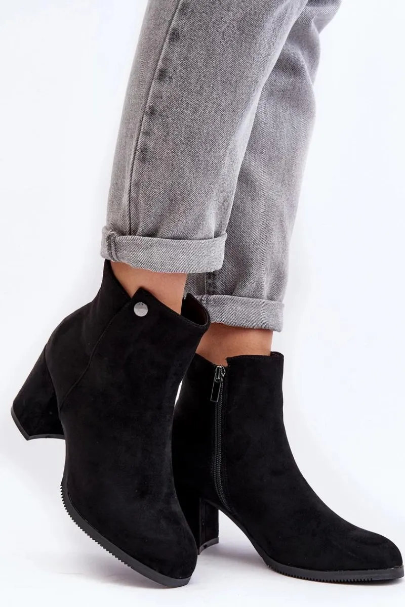 Sale Zamszowe Botki Damskie Na Słupku Czarne Selela Damskie Botki Wiosenne|Czarne Botki