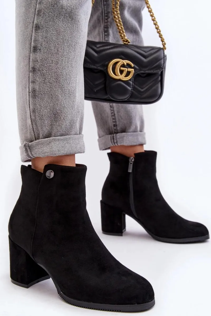 Sale Zamszowe Botki Damskie Na Słupku Czarne Selela Damskie Botki Wiosenne|Czarne Botki