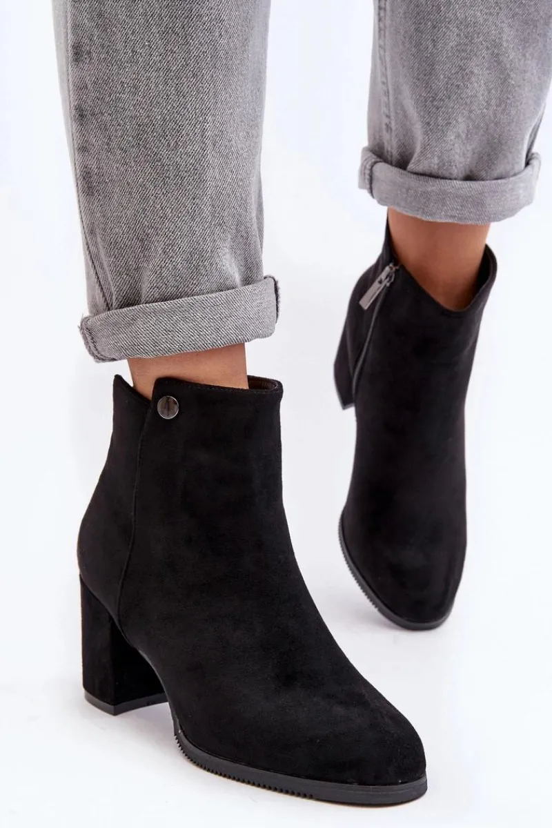 Sale Zamszowe Botki Damskie Na Słupku Czarne Selela Damskie Botki Wiosenne|Czarne Botki