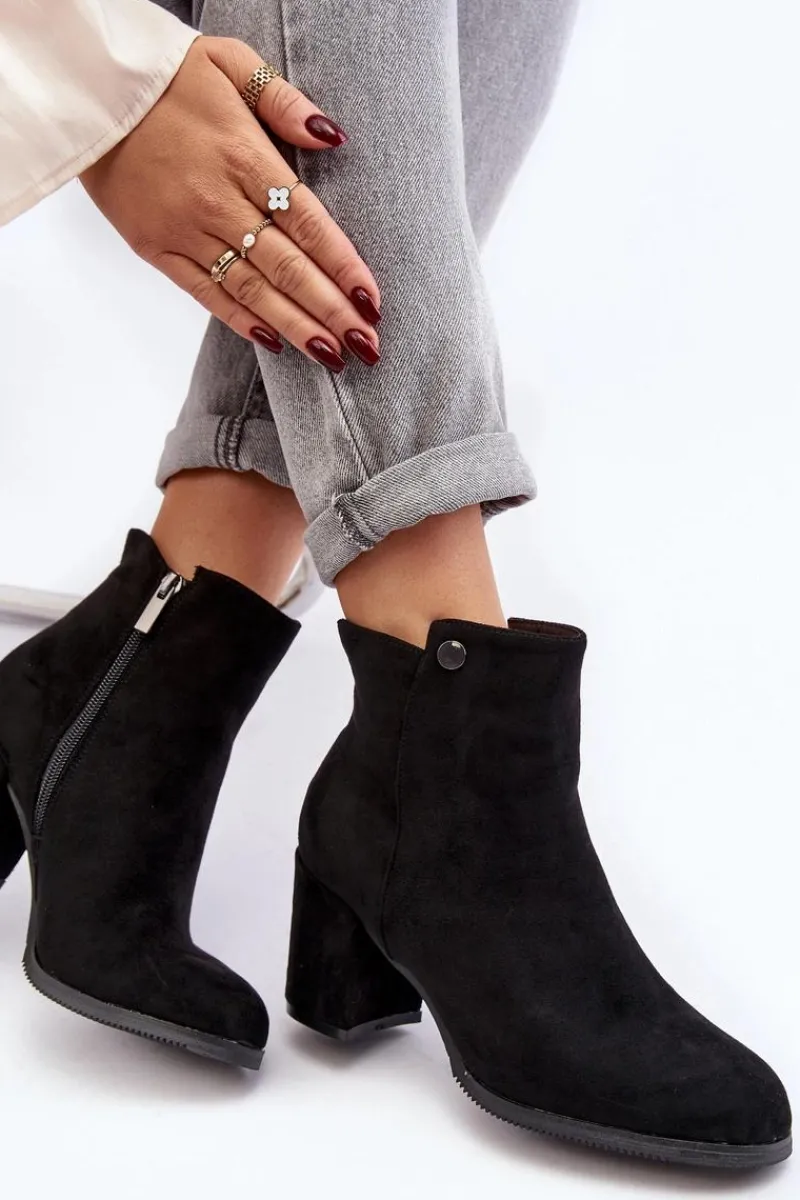 Sale Zamszowe Botki Damskie Na Słupku Czarne Selela Damskie Botki Wiosenne|Czarne Botki
