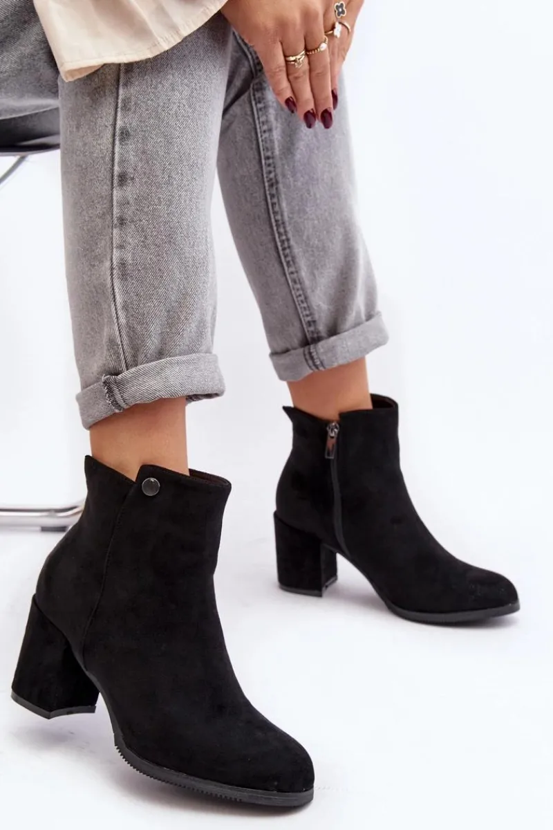 Sale Zamszowe Botki Damskie Na Słupku Czarne Selela Damskie Botki Wiosenne|Czarne Botki