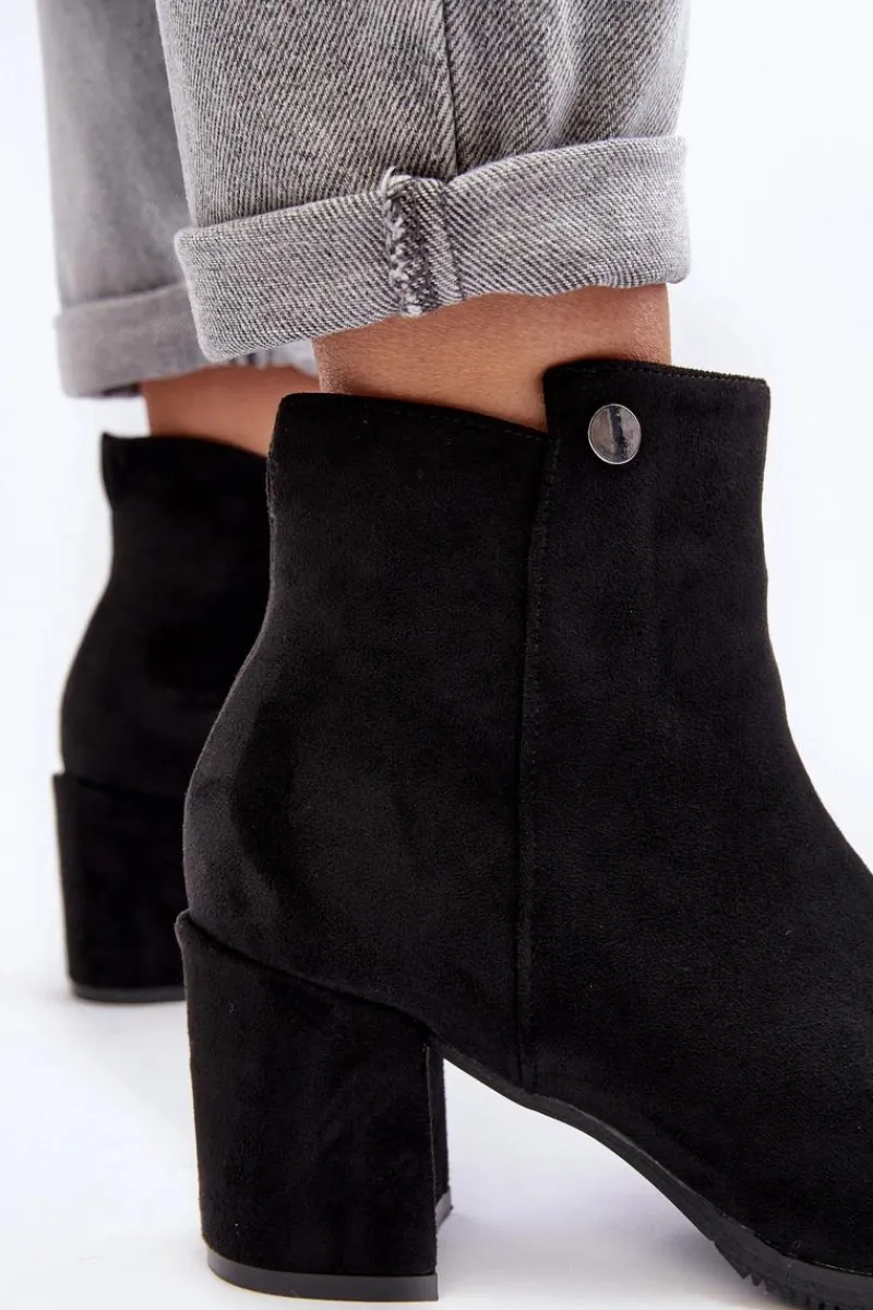 Sale Zamszowe Botki Damskie Na Słupku Czarne Selela Damskie Botki Wiosenne|Czarne Botki