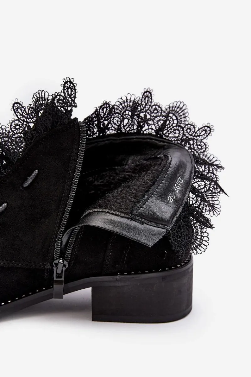 Outlet Boto Zamszowe Botki Damskie Na Płaskim Obcasie Czarne Klemovia