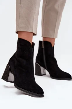 Online Buty damskie Vinceza Zamszowe Botki Damskie Na Słupku Z Tłoczeniem Ocieplane Vinceza 66801 Czarne