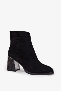 Online Buty damskie Vinceza Zamszowe Botki Damskie Na Słupku Z Tłoczeniem Ocieplane Vinceza 66801 Czarne