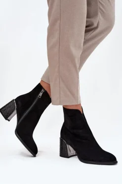 Online Buty damskie Vinceza Zamszowe Botki Damskie Na Słupku Z Tłoczeniem Ocieplane Vinceza 66801 Czarne