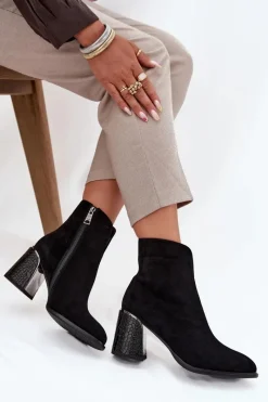 Online Buty damskie Vinceza Zamszowe Botki Damskie Na Słupku Z Tłoczeniem Ocieplane Vinceza 66801 Czarne