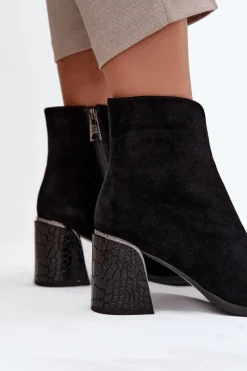 Online Buty damskie Vinceza Zamszowe Botki Damskie Na Słupku Z Tłoczeniem Ocieplane Vinceza 66801 Czarne