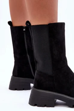 Outlet Boto Zamszowe Botki Damskie Na Płaskim Obcasie Czarne Altandros