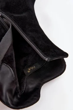 Botki Ocieplane|Botki Skórzane></noscript>D&A Zamszowe Botki Damskie Na Słupku Z Ozdobą CR52-686 Czarne