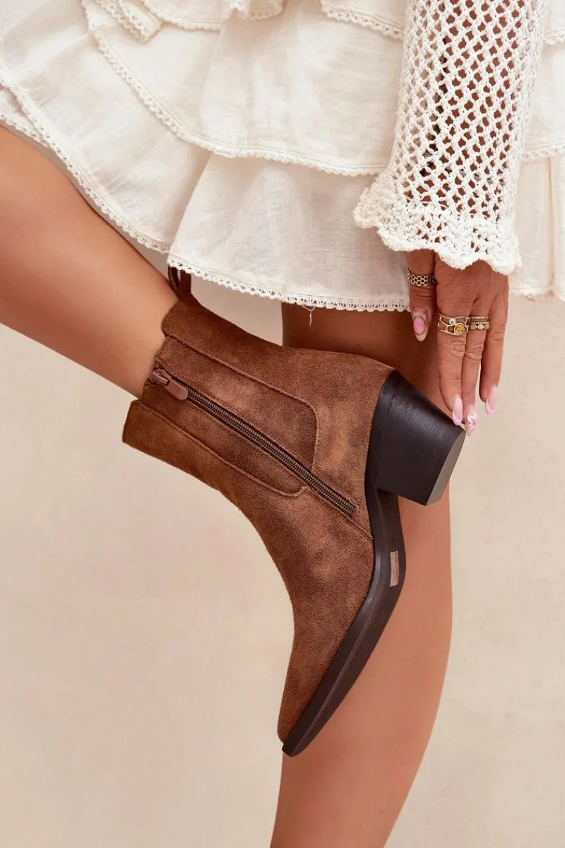 Outlet Boto Zamszowe Botki Damskie Na Słupku Ocieplane Camel Arelia