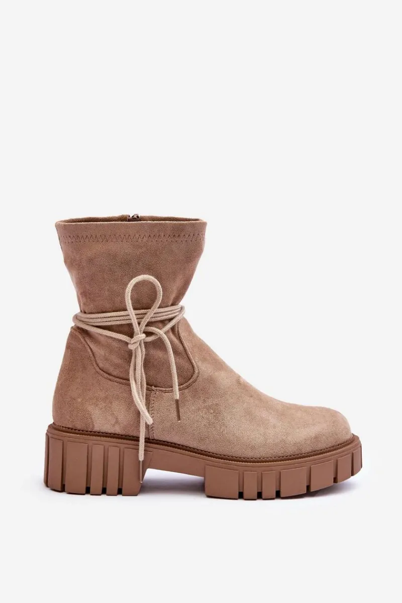 Discount Boto Zamszowe Botki Damskie Z Wiązaniem Beżowe Lineanor