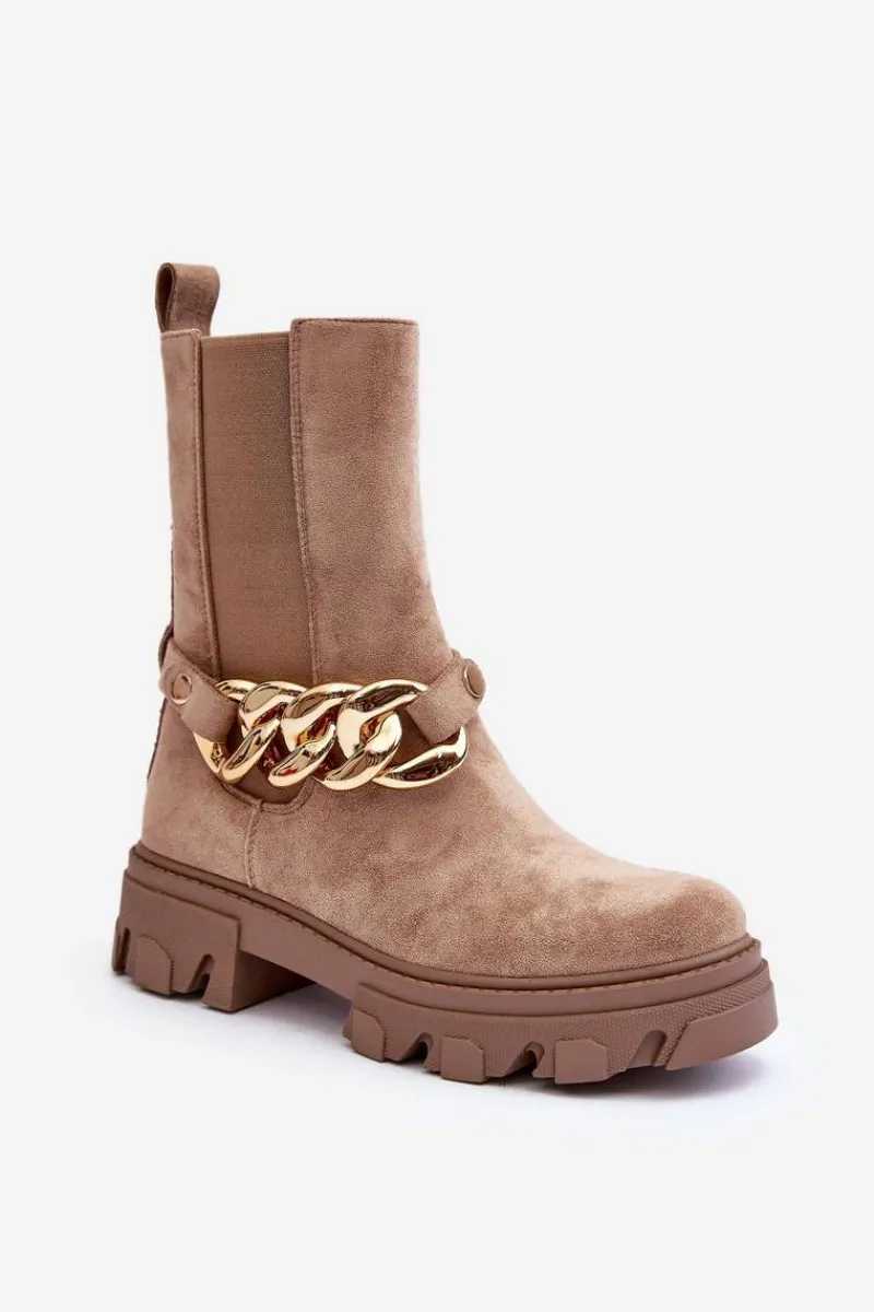 Sale Boto Zamszowe Botki Damskie Z Łańcuchem Beżowe Nemette