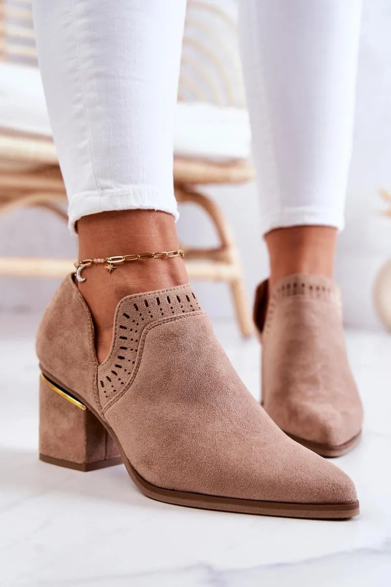 Sale Boto Zamszowe Botki Kowbojki Ażurowe Ciemnobeżowe Valerie