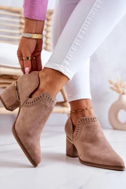 Sale Boto Zamszowe Botki Kowbojki Ażurowe Ciemnobeżowe Valerie